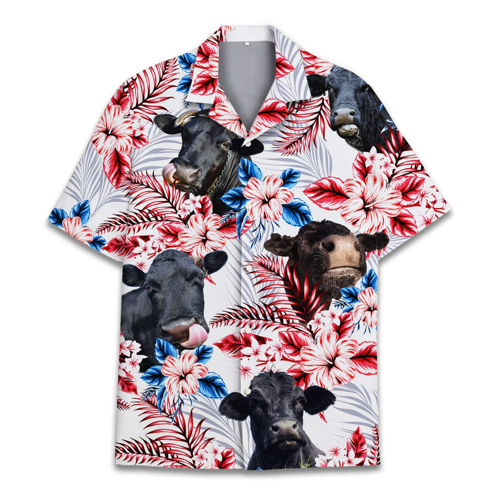 Funny Cow Hawaiian Shirt - Tropical Red & Blue Floral Print