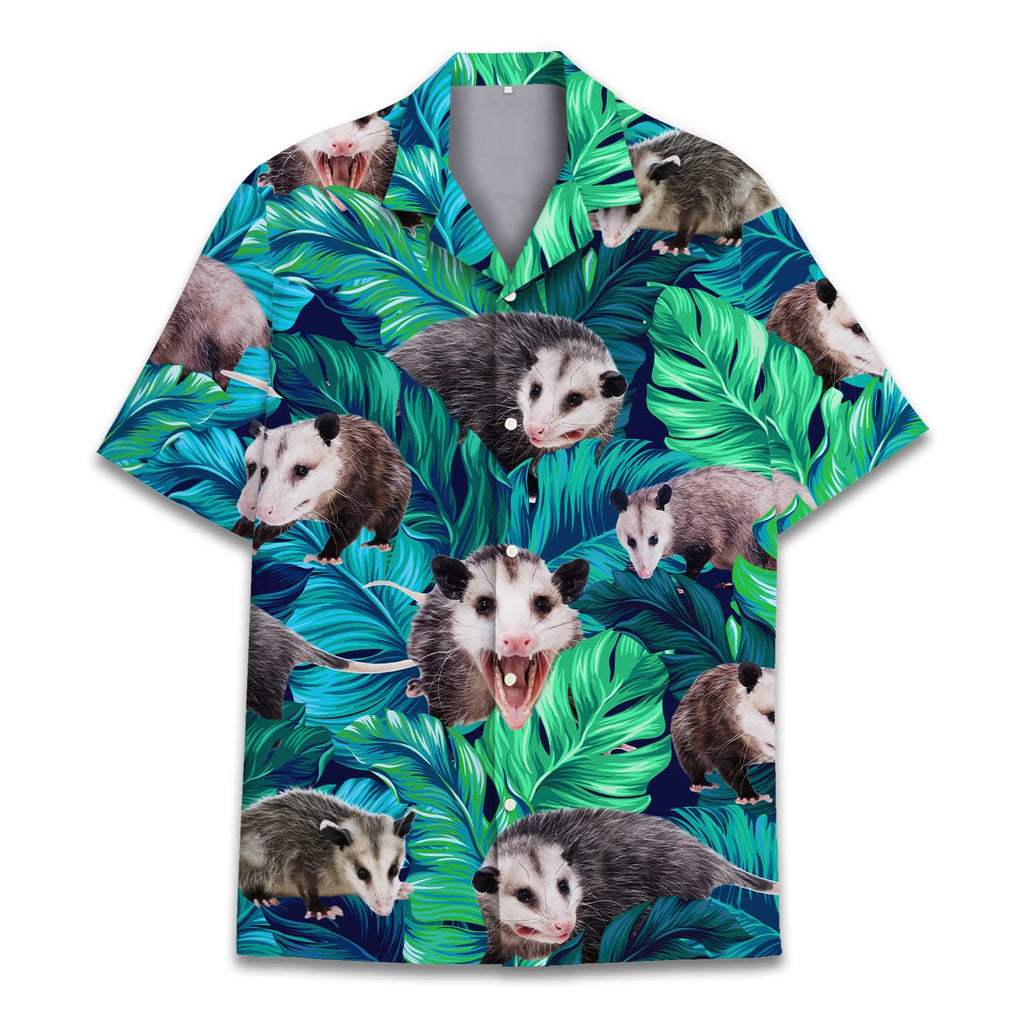 Funny Possum Hawaiian Shirt - Green Tropical Leaf Print Aloha Shirt