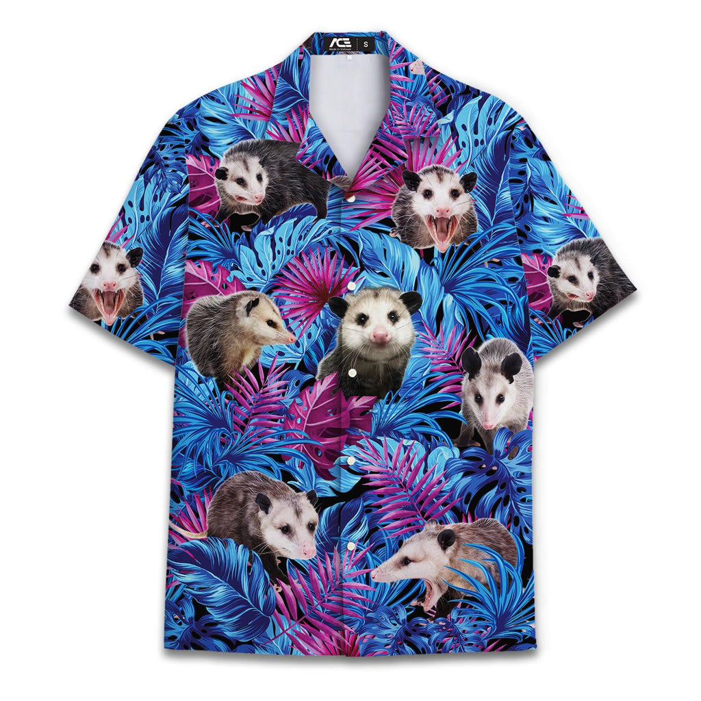 Funny Possum Hawaiian Shirt - Retro Opossum Print Aloha Party Top