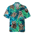 Funny Raccoon Hawaiian Shirt - Green Tropical Leaf Print Aloha Shirt