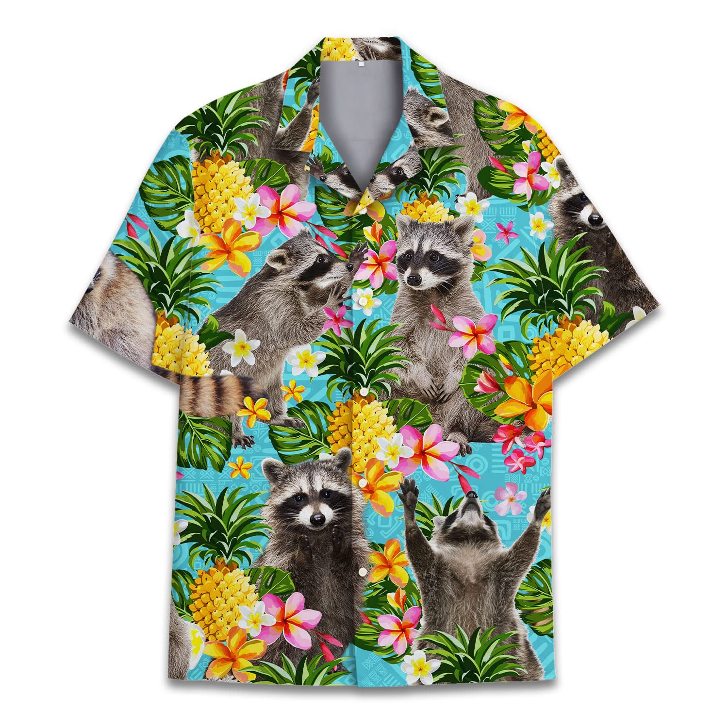 Funny Raccoon Hawaiian Shirt - Tropical Pineapple & Flower Print Aloha Shirt