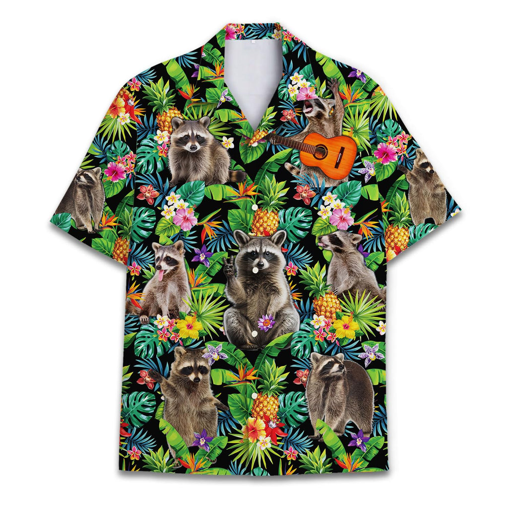 Funny Raccoon Man In Hawaiian Shirt, Button Down Shirt Men