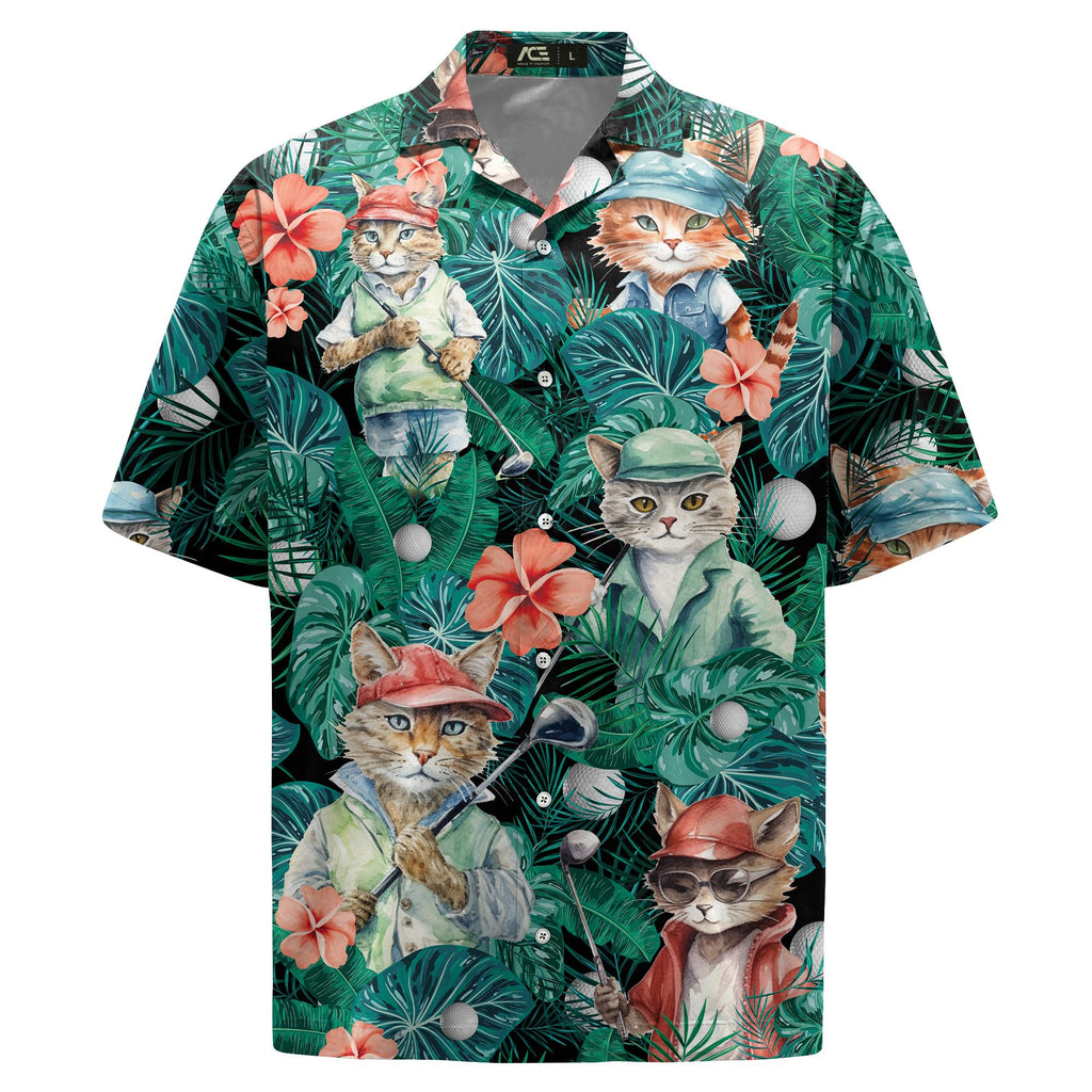 Funny Golf Cat Hawaiian Shirt - Tropical Pet Lover Gift