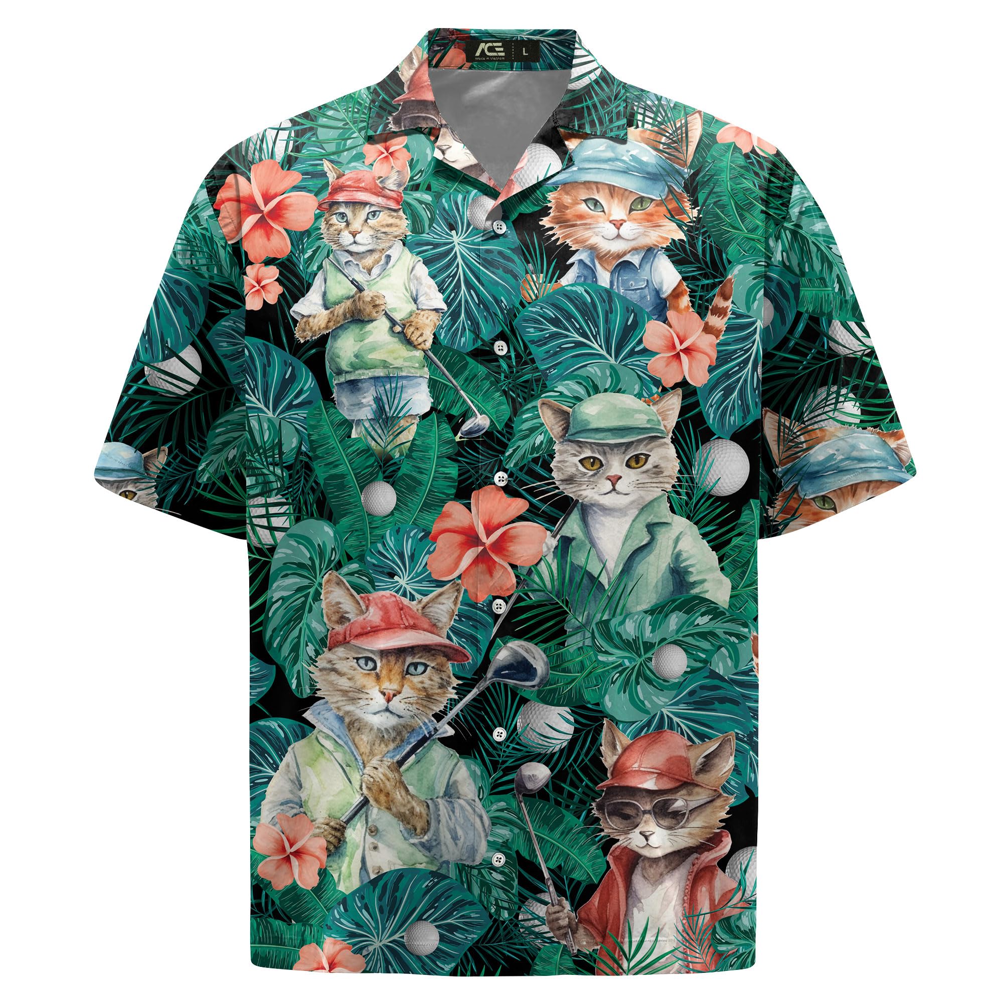 Funny Golf Cat Hawaiian Shirt - Tropical Pet Lover Gift