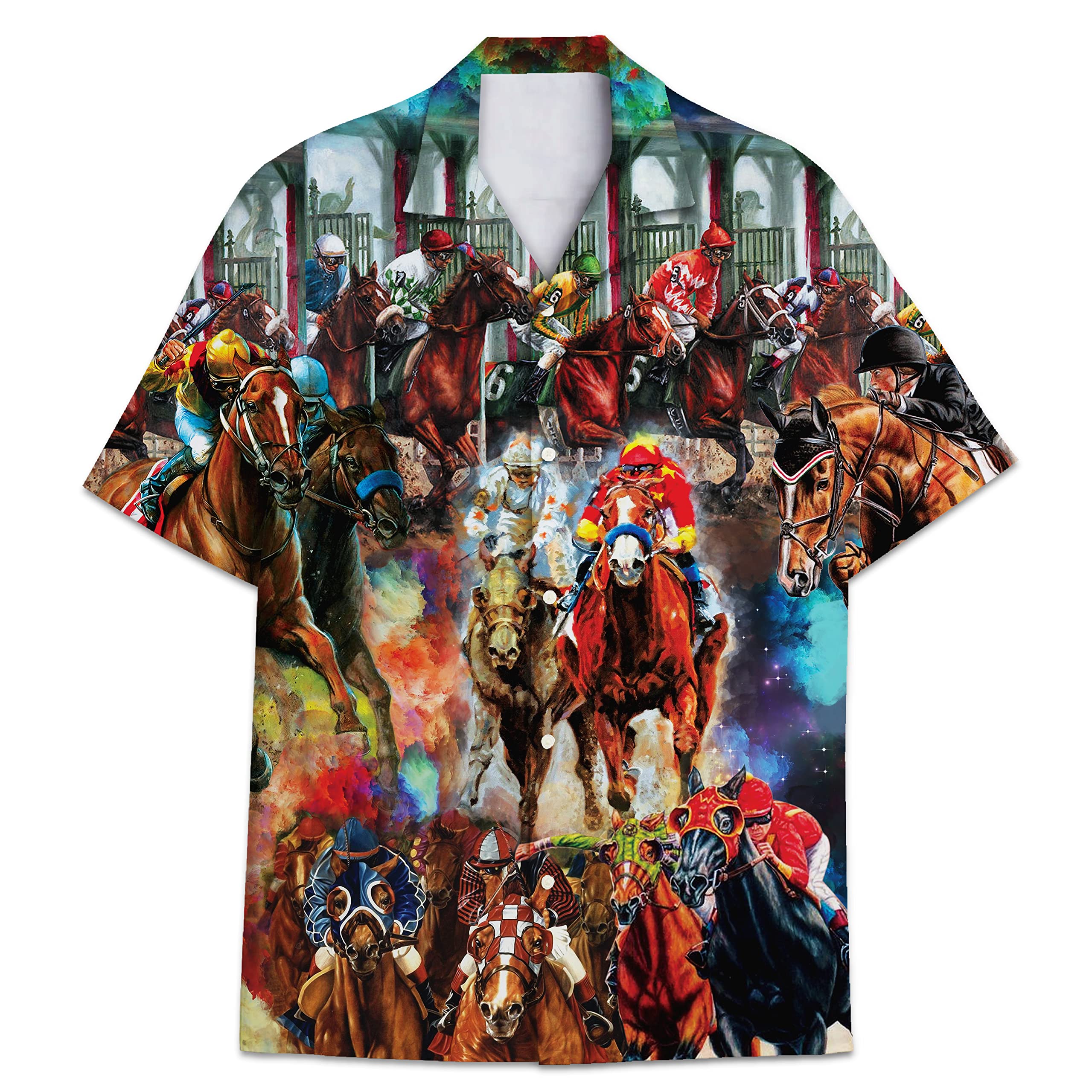 Horse Racing Hawaiian Shirt - Colorful Jockey Print Aloha Shirt for Men
