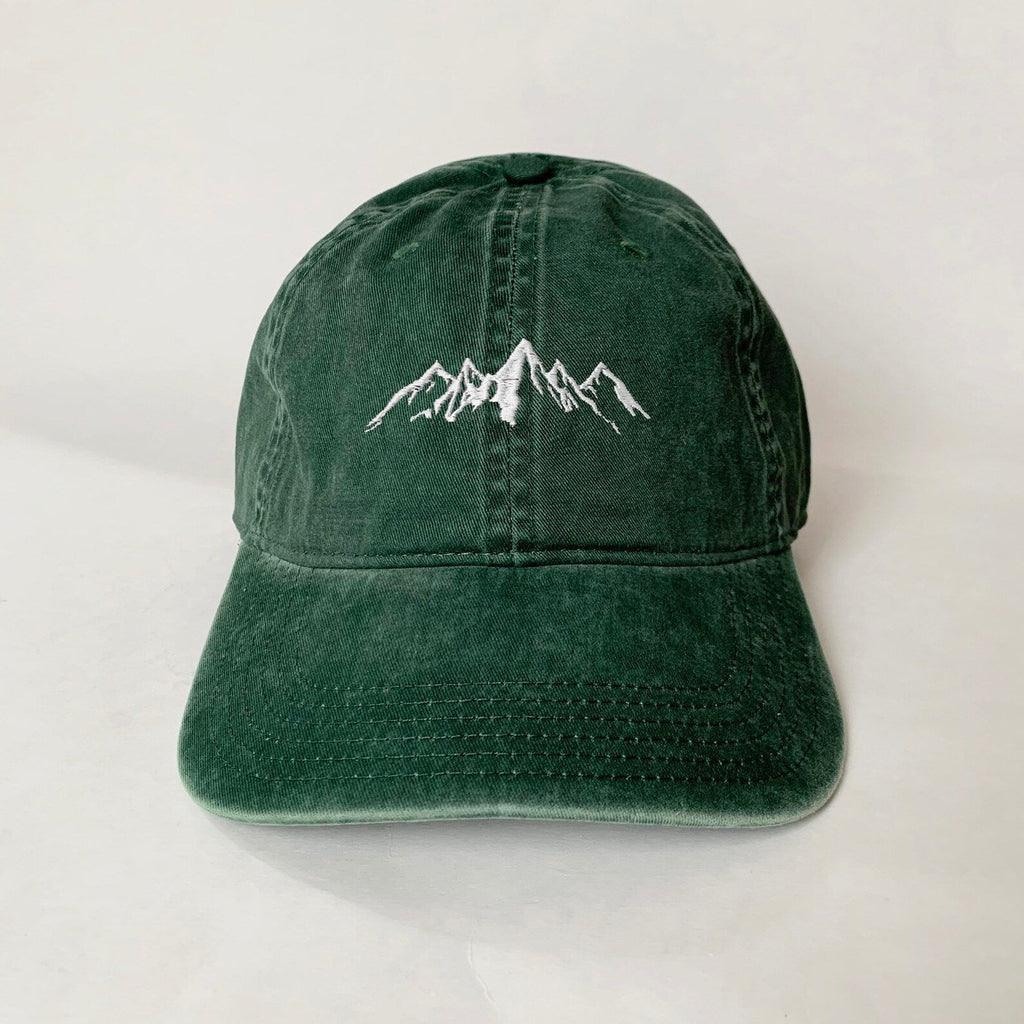 Minimal Mountain Embroidered Hat - Olive Green Outdoors Cap