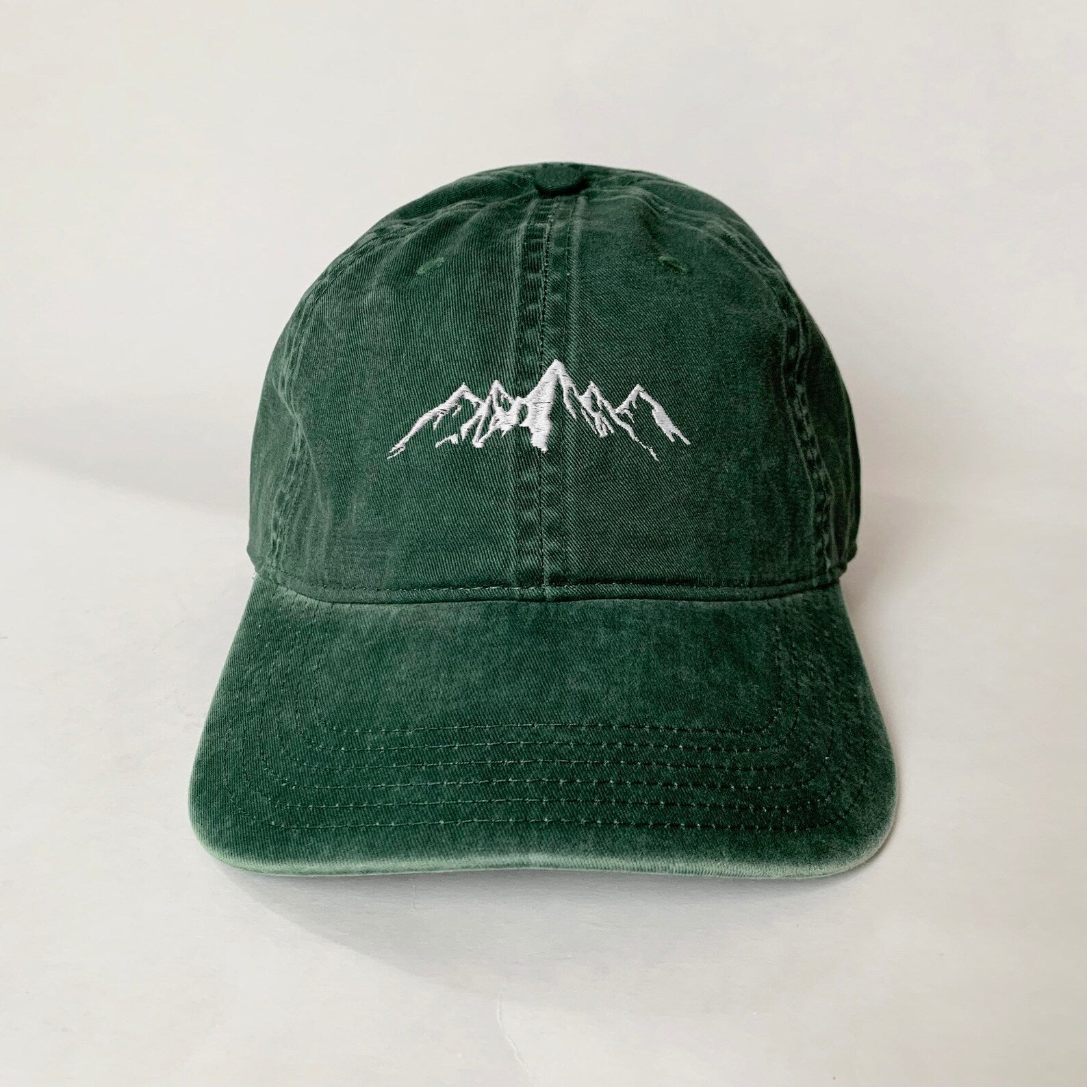 Minimal Mountain Embroidered Hat - Olive Green Outdoors Cap