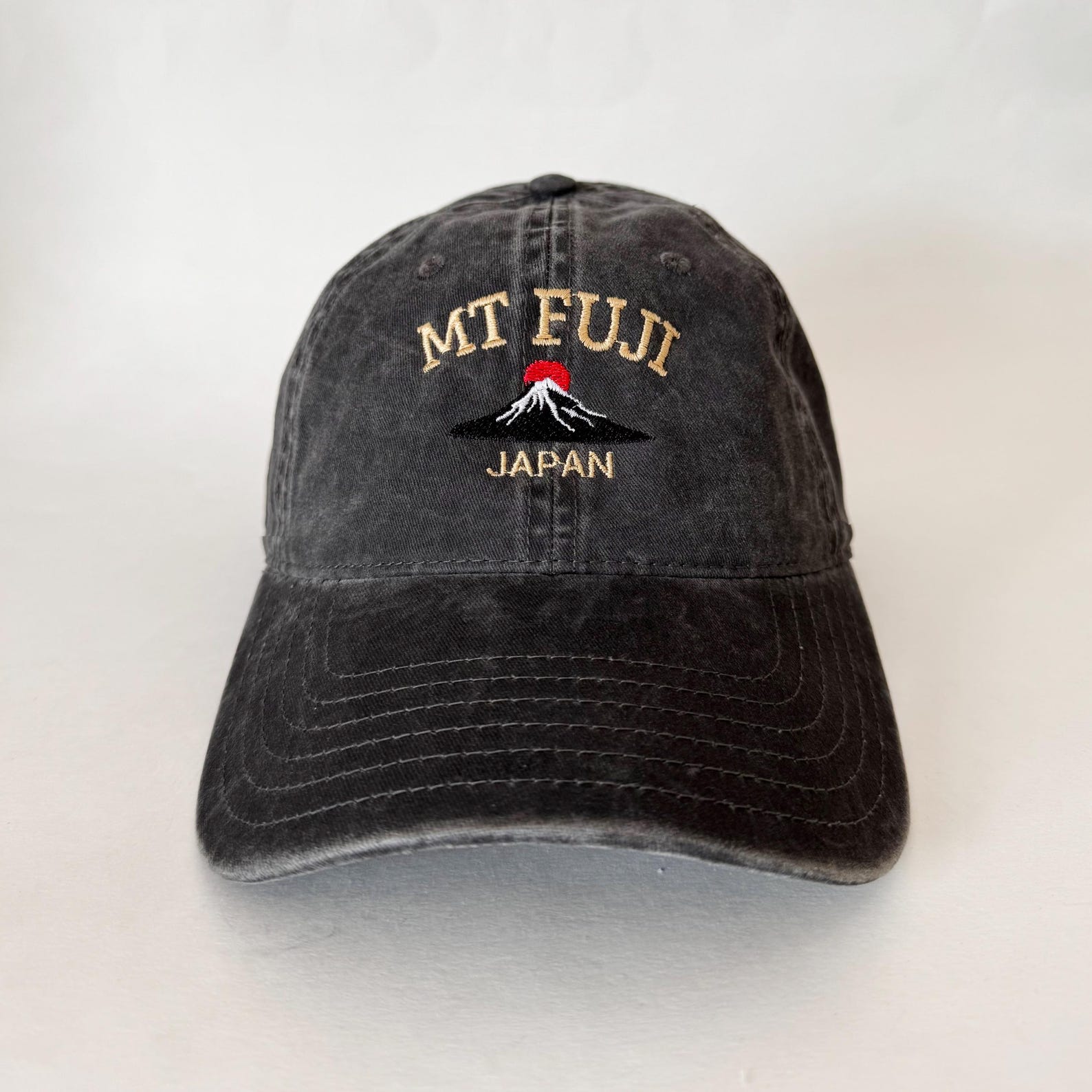 Mt Fuji Japan Embroidered Dad Hat - Washed Green Travel Souvenir Cap