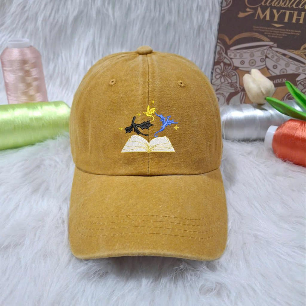 Magic Book Embroidered Hat - Fantasy Gray Washed Cap