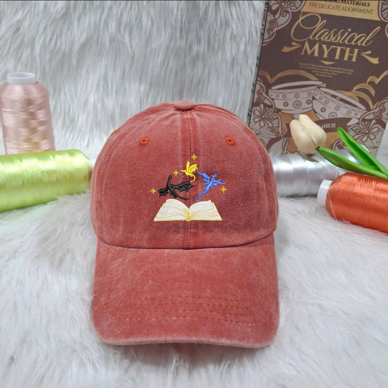 Magic Book Embroidered Hat - Fantasy Gray Washed Cap