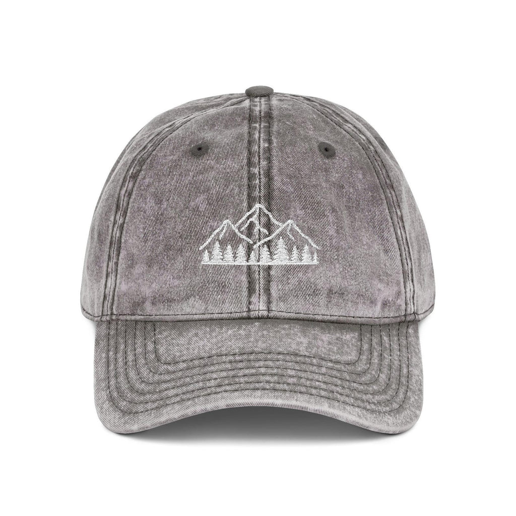 Mountain Forest Embroidered Dad Hat - Black Washed Nature Cap