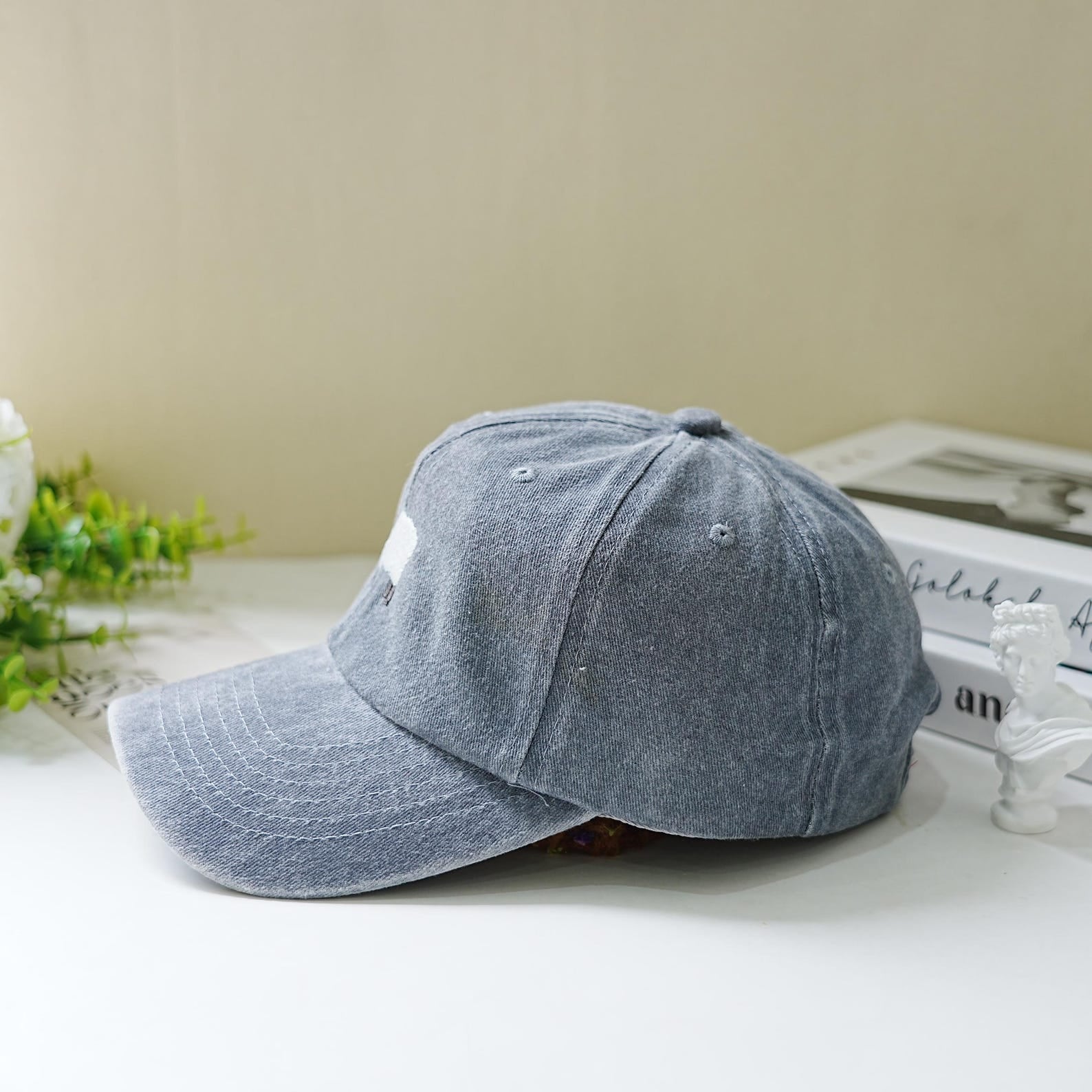 Minimal Sheep Embroidered Hat - Light Washed Blue Pasture Cap