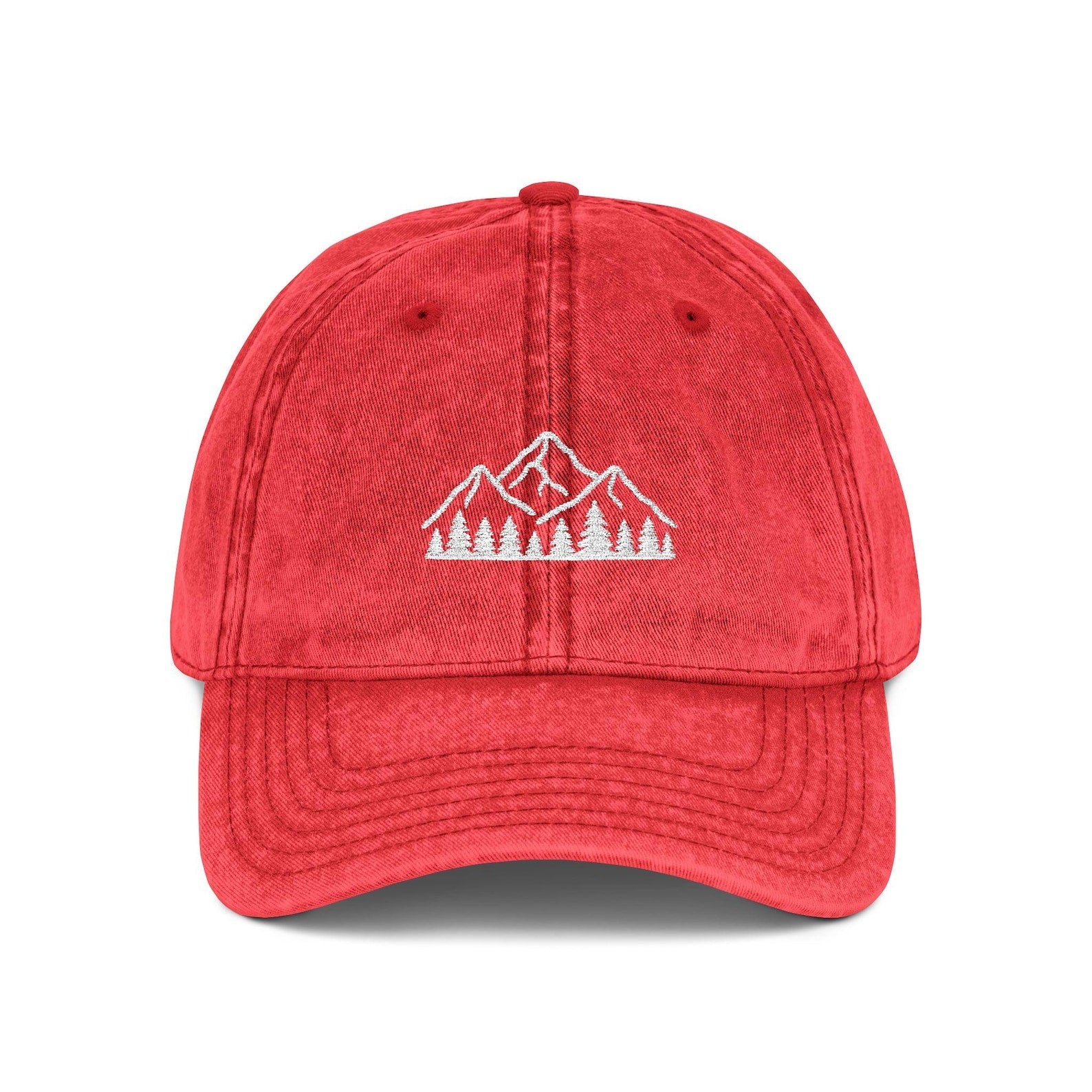 Mountain Forest Embroidered Dad Hat - Black Washed Nature Cap