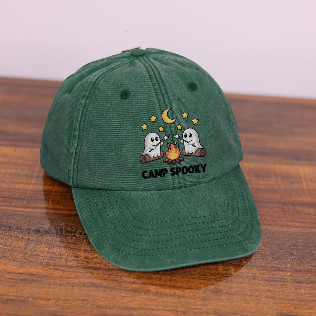 Camp Spooky Ghost Hat - Embroidered Beige Halloween Cap