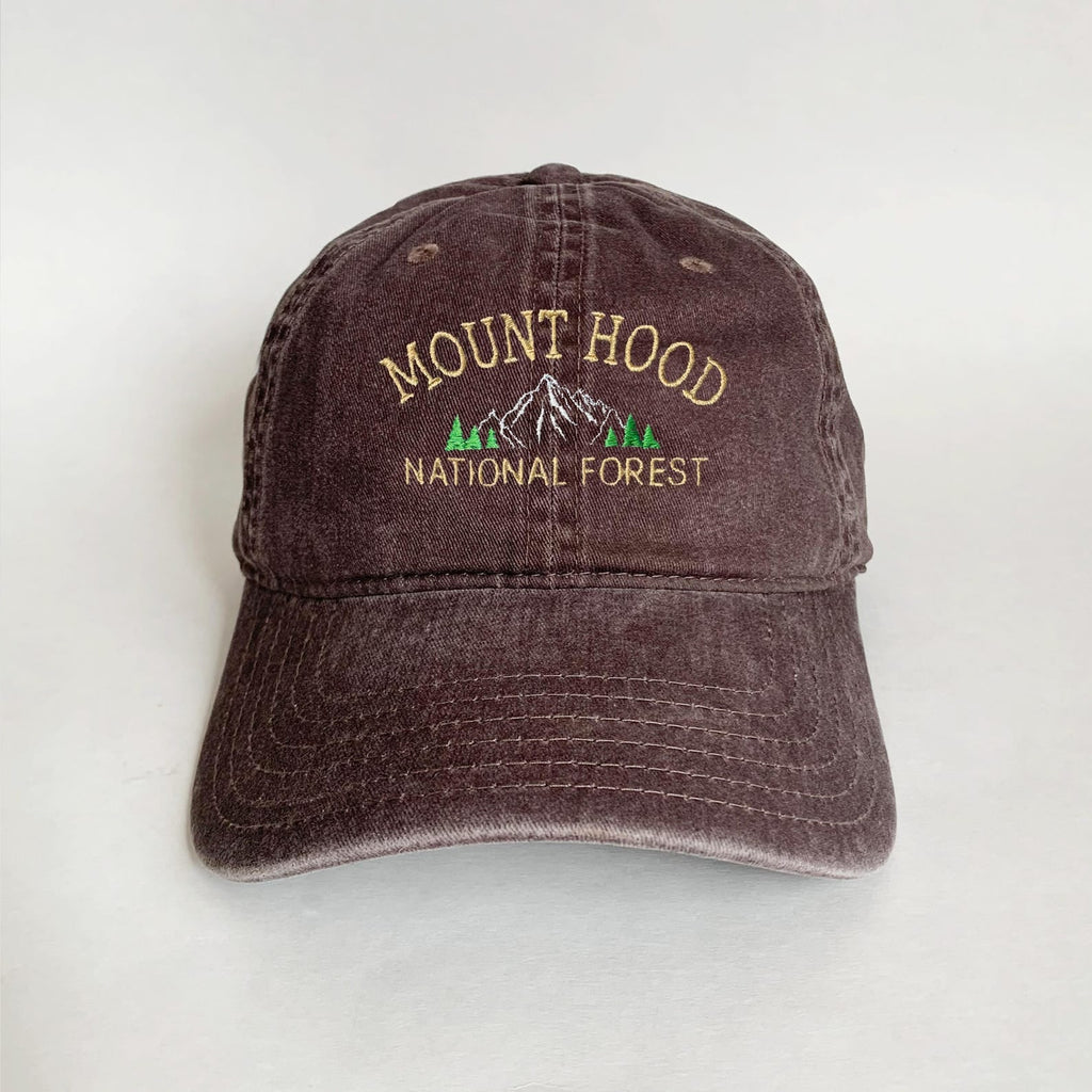 Mount Hood National Forest Hat - Embroidered Washed Black Cap