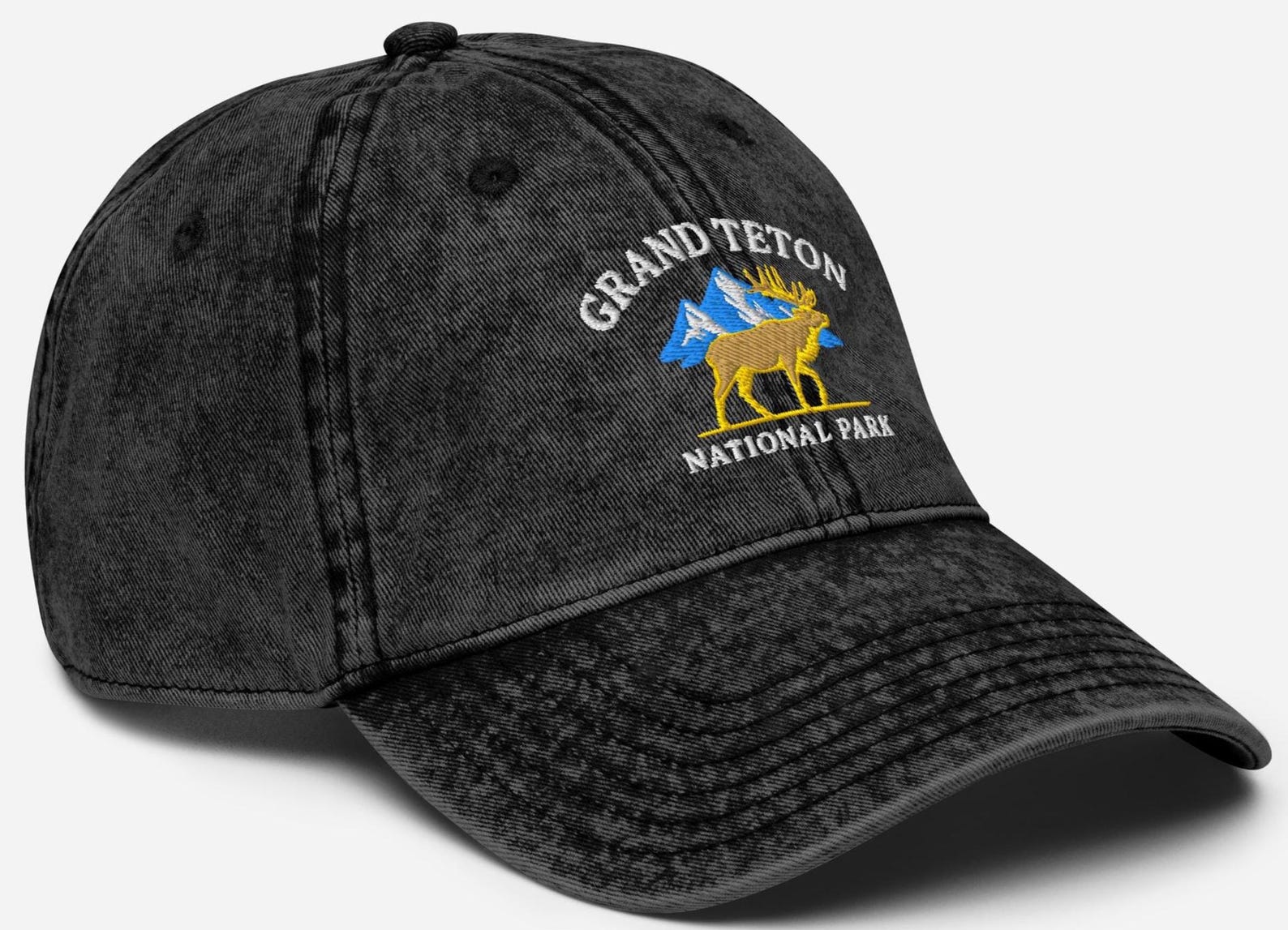 Grand Teton National Park Hat - Embroidered Elk & Mountain Dad Cap