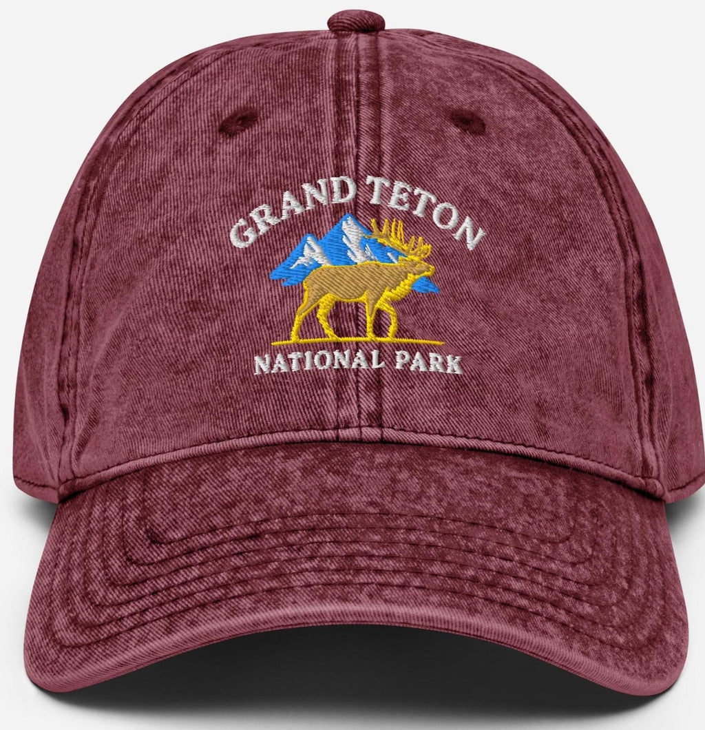 Grand Teton National Park Hat - Embroidered Elk & Mountain Dad Cap