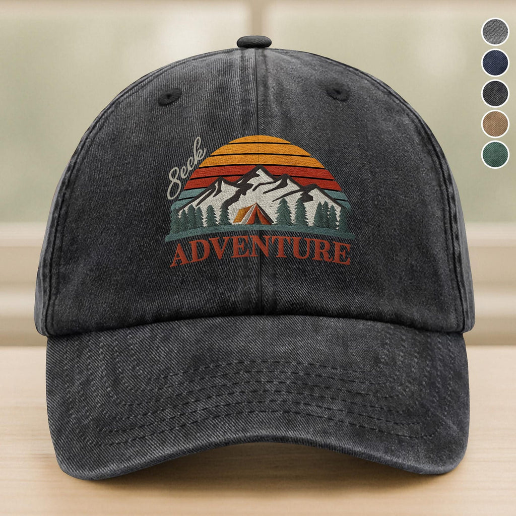 Seek Adventure Embroidered Hat - Green Washed Dad Cap