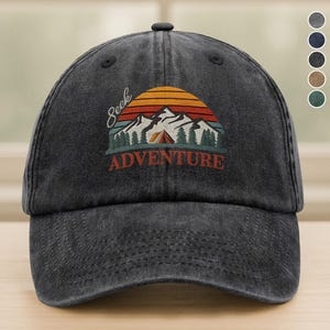 Seek Adventure Embroidered Hat - Mountain Sunset Green Cap