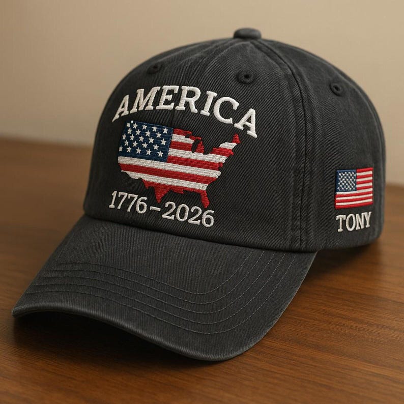 Patriotic America 1776-2026 Embroidered Hat, USA Flag Map Baseball Cap, 250th Anniversary Edition