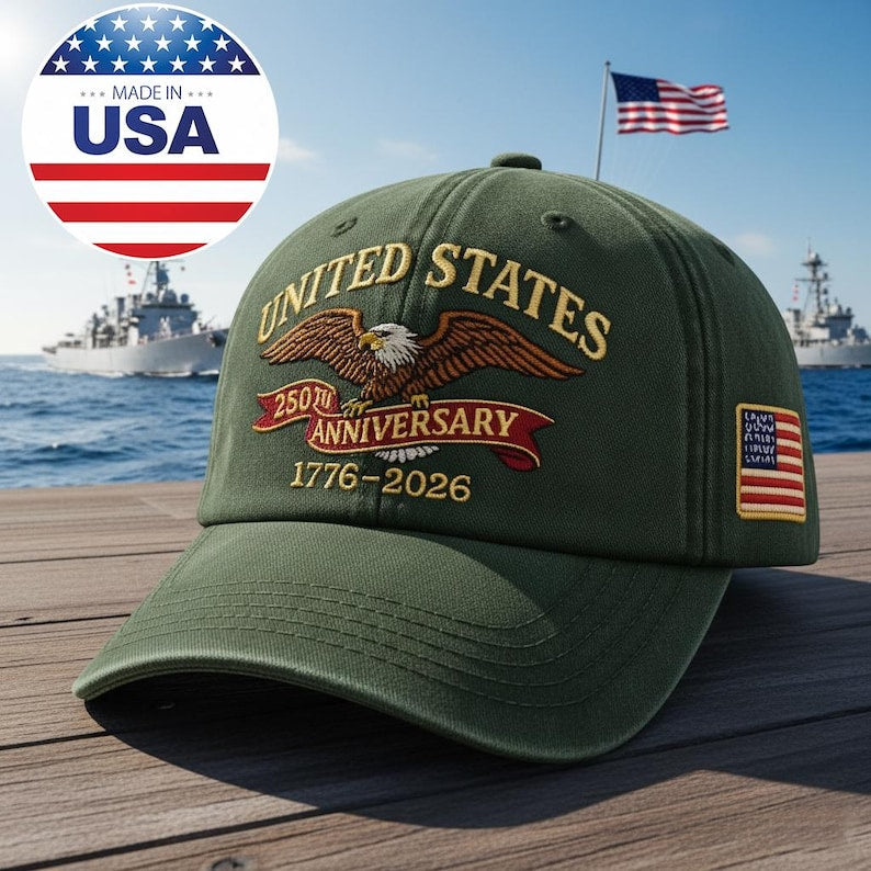 Custom Name United States 250th Anniversary Hat Embroidered USA Flag Patriotic Cap, Custom Cotton Twill Adjustable Dad Hat for Men Women