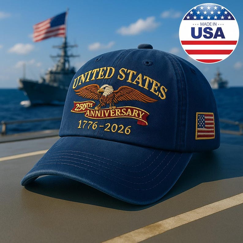 Custom Name United States 250th Anniversary Hat 1776-2026 Eagle Embroidered Navy Blue Patriotic Cap American Flag Gift Made in USA
