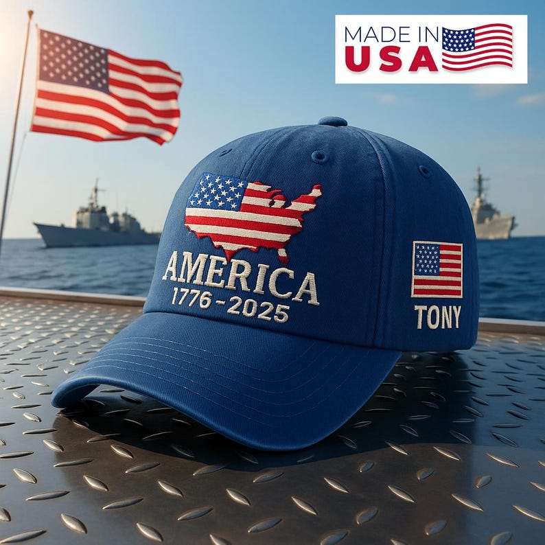Custom Name America 1776-2025 Embroidered Hat USA Map Patriotic Flag Cap Made in USA Gift for Veterans Independence