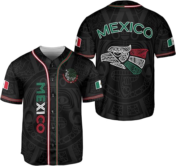 Mexico Baseball Jersey - Aztec Eagle Head & Vertical Script Shirt