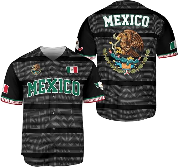 Mexico Black Baseball Jersey - Aztec Pattern Heritage Streetwear