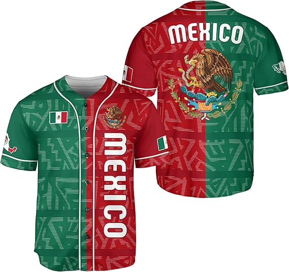 Mexico Flag Baseball Jersey - Split Red & Green Patriotic Shirt