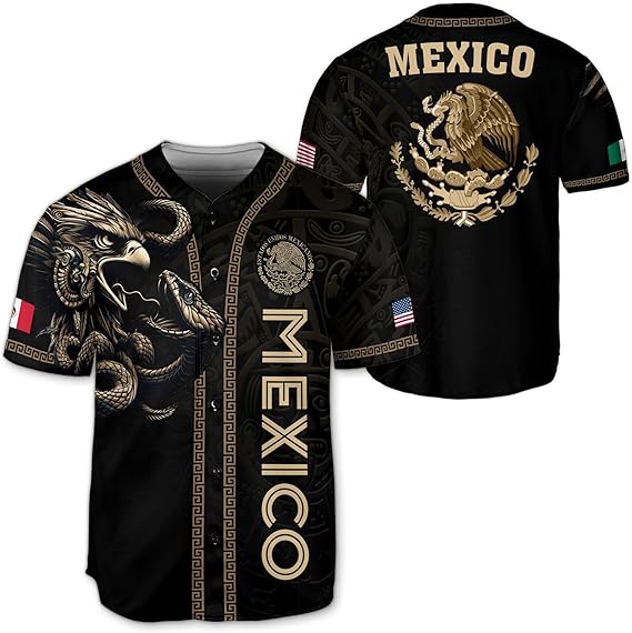 Mexico Black & Gold Baseball Jersey - Tribal Eagle Heritage Shirt
