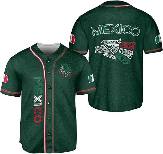 Mexico Green Baseball Jersey - Tribal Eagle Head Heritage Shirt