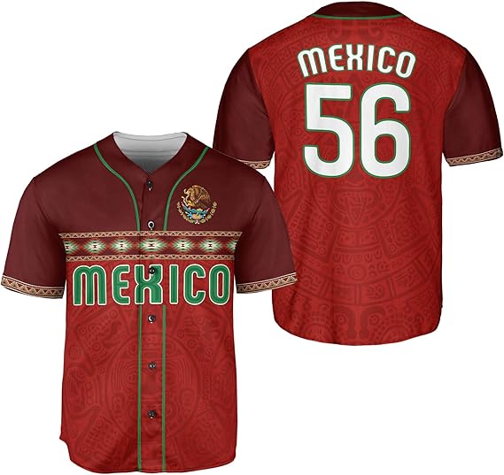 Mexico Red Baseball Jersey - Aztec Calendar Heritage #56 Shirt