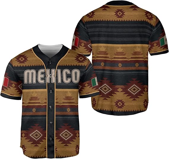 Mexico Tribal Baseball Jersey - Rustic Aztec Serape Pattern Shirt