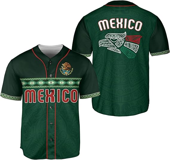 Mexico Eagle Baseball Jersey - Tribal Aztec Green Heritage Shirt