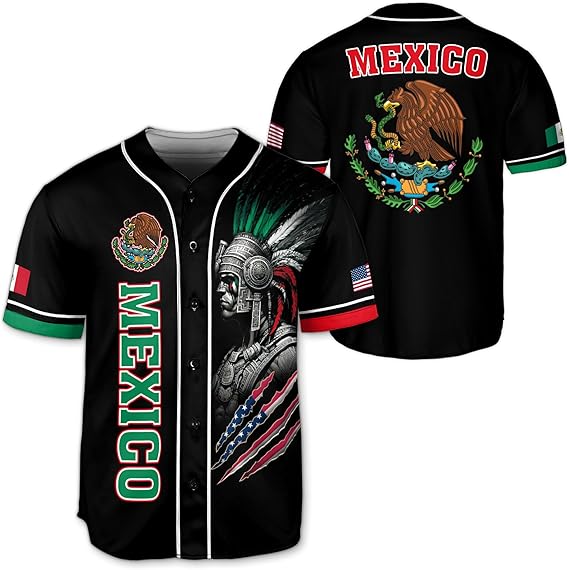 Mexico USA Baseball Jersey - Aztec Warrior & Flag Heritage Shirt