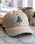 Minimal Pine Tree Embroidered Hat - Beige Nature Aesthetic Dad Cap
