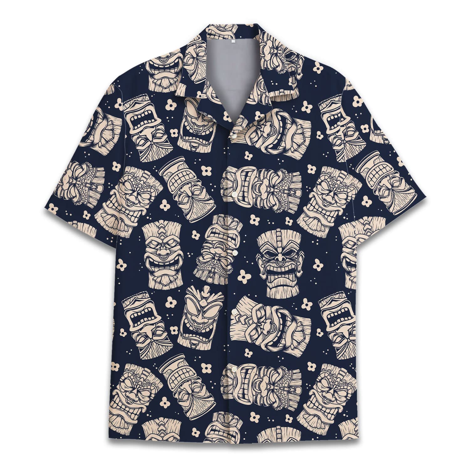 Navy Tiki Hawaiian Shirt - Tribal Mask Aloha Print Shirt for Men
