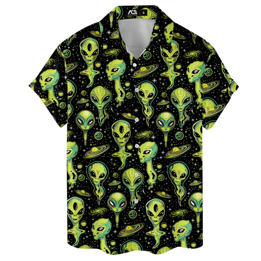 Neon Alien Pattern Hawaiian Shirt - Sci-Fi Space Lover Gift
