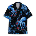 Octopus Floral Hawaiian Shirt - Blue Tentacle & Rose Print Aloha Shirt