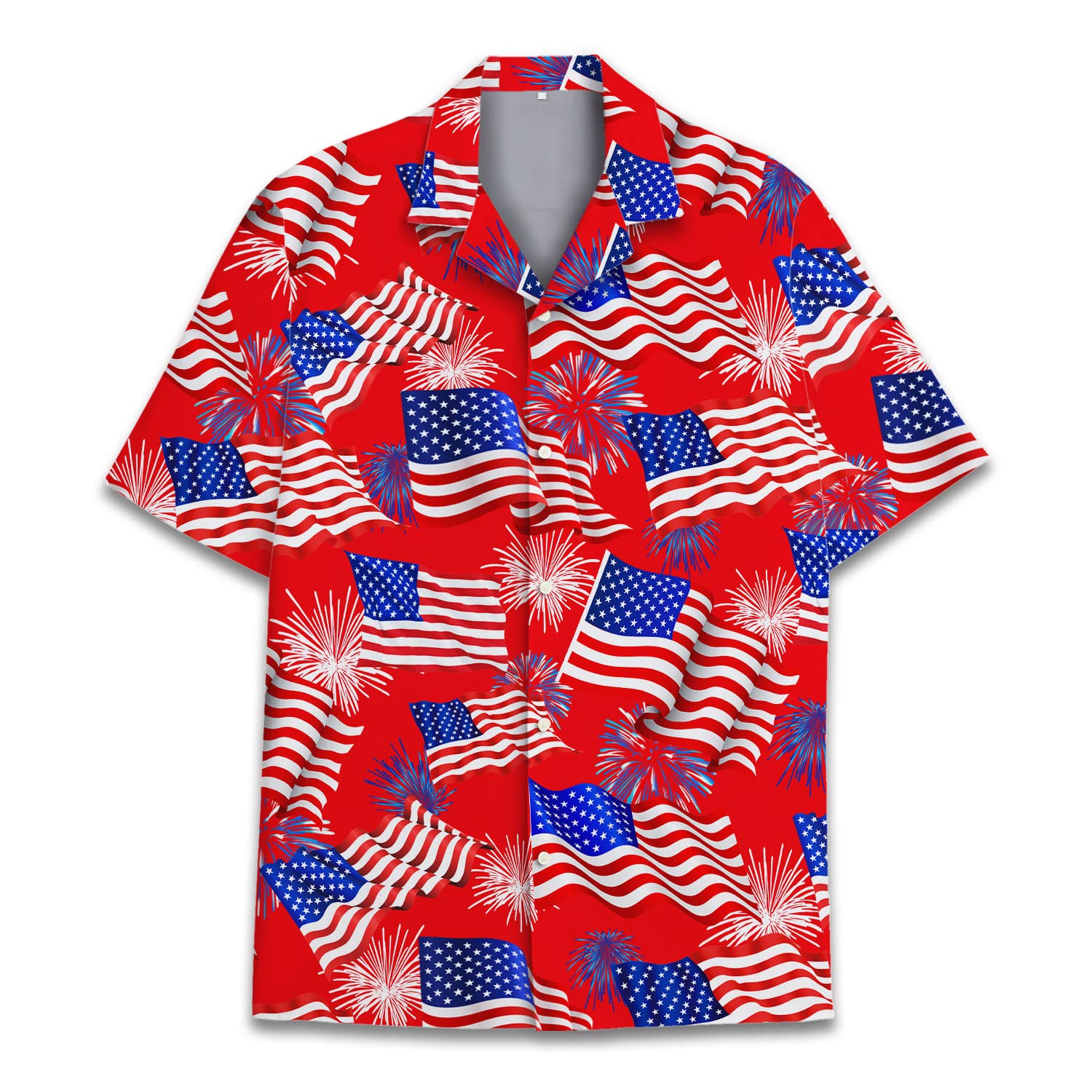 4th of July Hawaiian Shirt - Patriotic USA Flag & Fireworks Aloha Shirt for Men