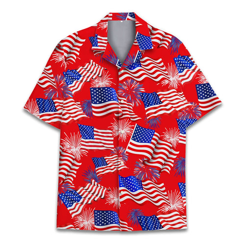 4th of July Hawaiian Shirt - Patriotic USA Flag & Fireworks Aloha Shirt for Men