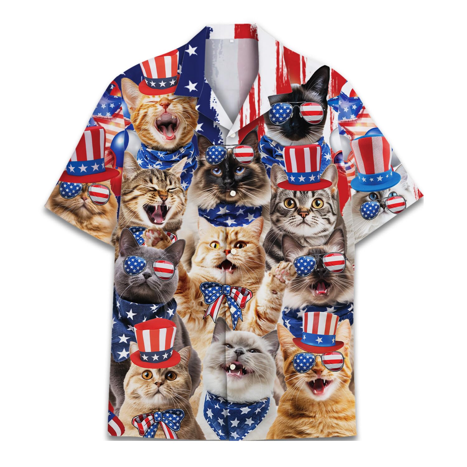Patriotic Cats Hawaiian Shirt - Funny 4th of July Cat Party Shirt for Men & Women