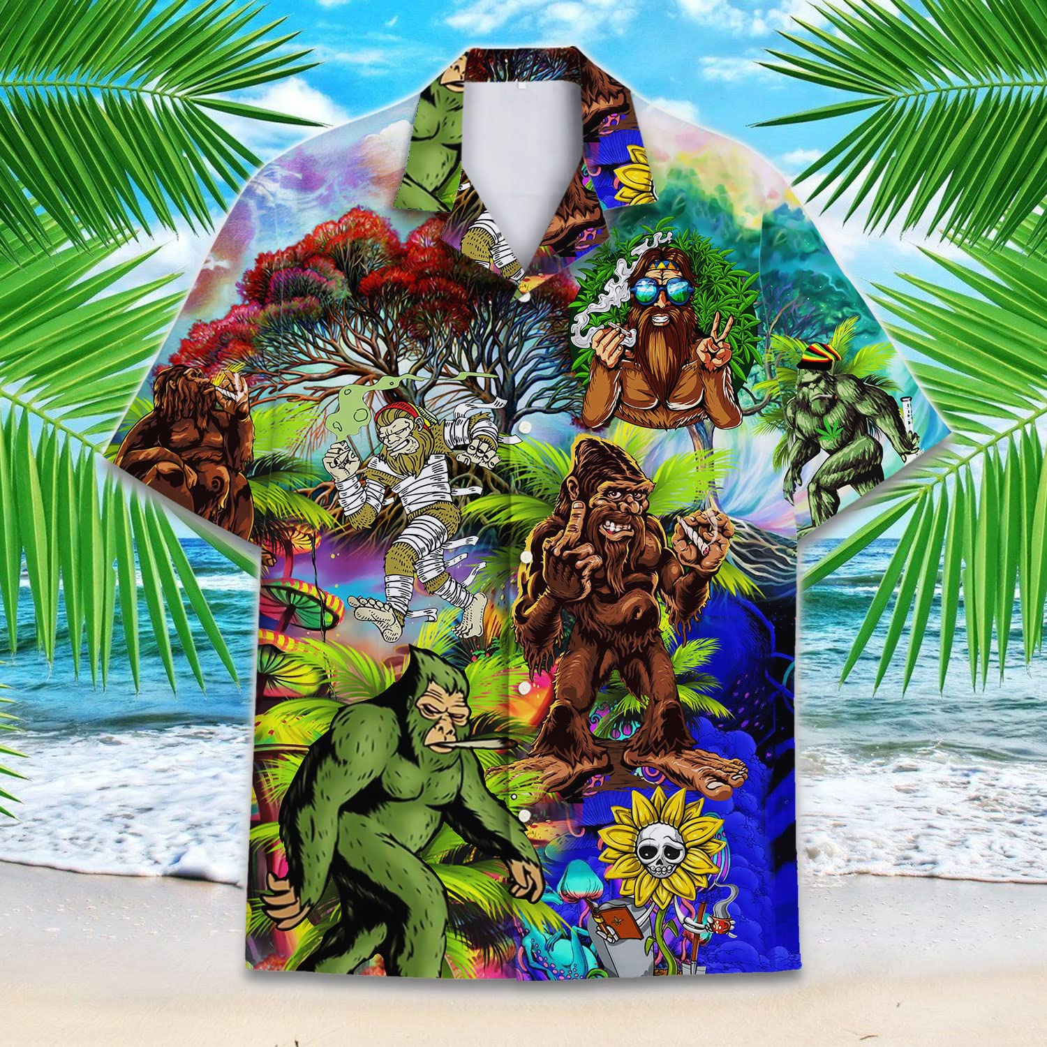 Psychedelic Bigfoot Hawaiian Shirt - Funny Yeti Summer Shirt