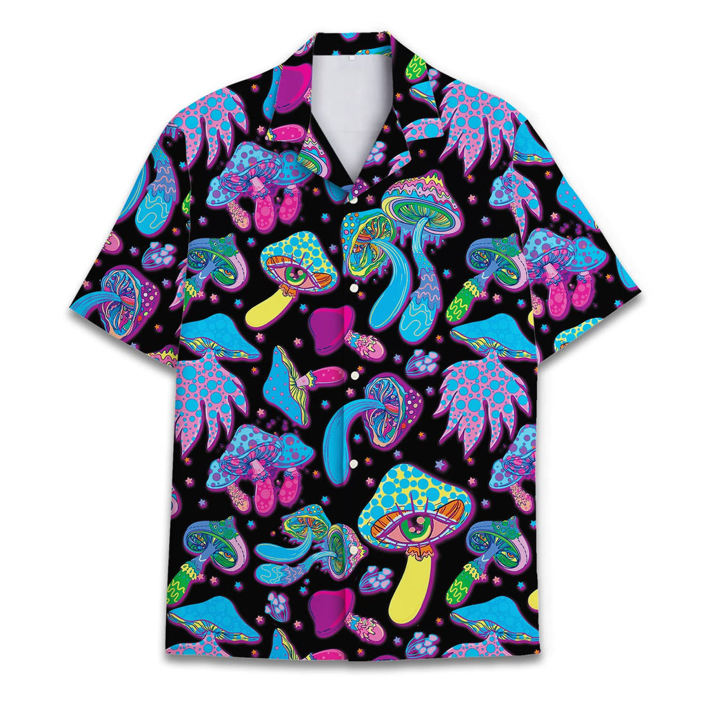 Psychedelic Mushroom Hawaiian Shirt - Trippy Neon Aloha Shirt for Festivals