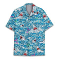 Shark Attack Hawaiian Shirt - Funny Ocean Waves & Mermaid Print Aloha Shirt