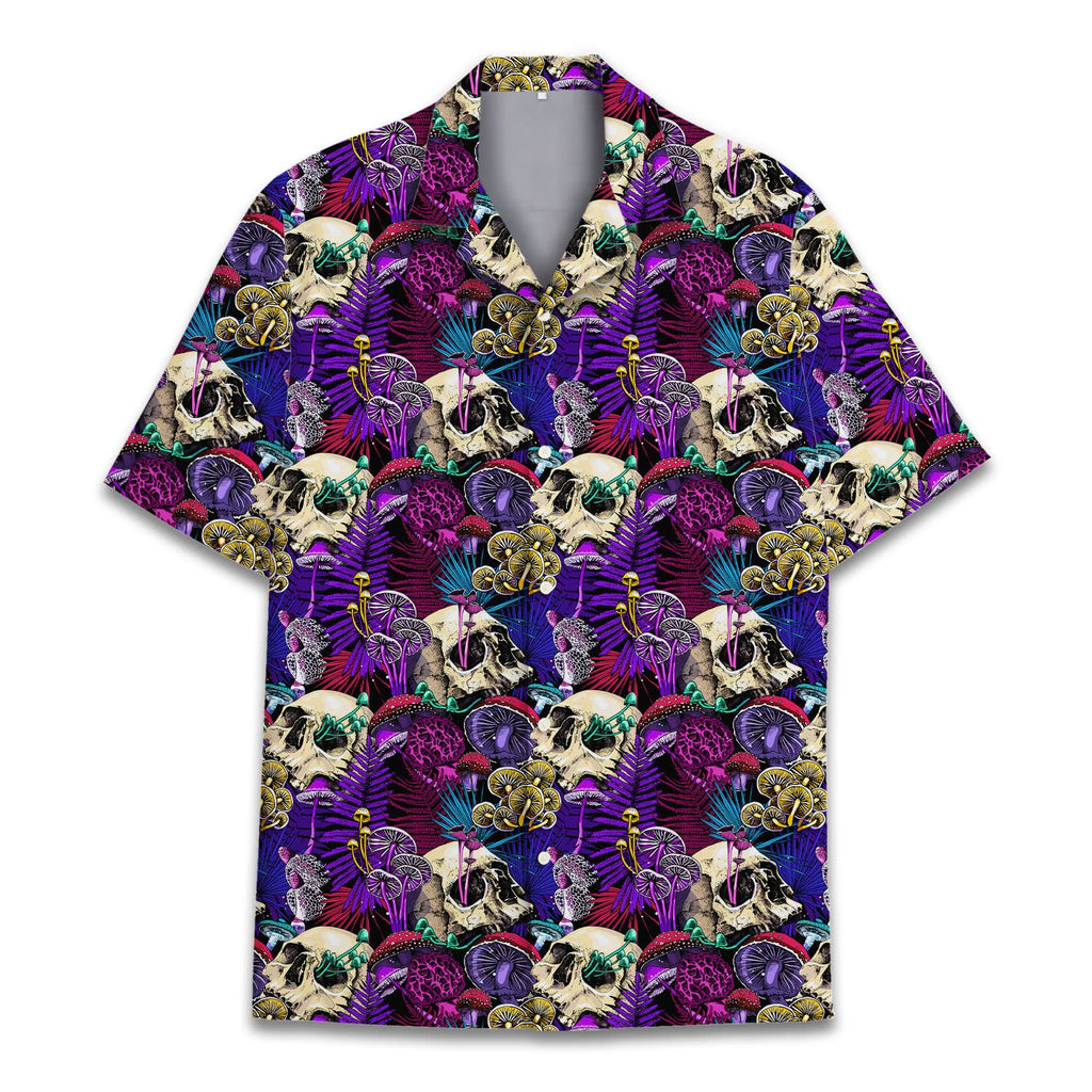 Skull & Mushroom Hawaiian Shirt - Dark Tropical Gothic Aloha Shirt for Men