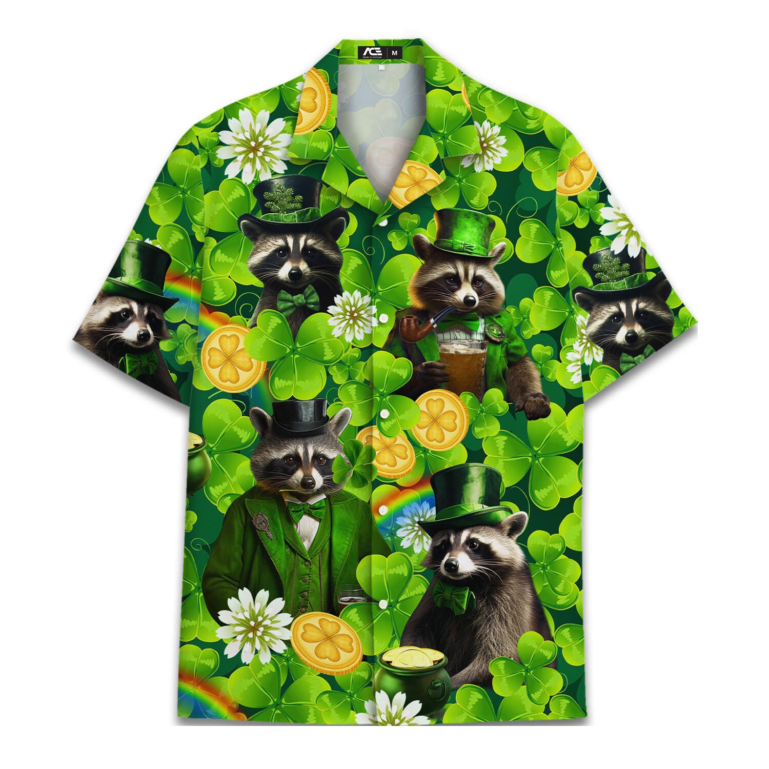 St. Patrick's Day Raccoon Hawaiian Shirt - Lucky Leprechaun Clover Print